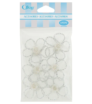 Offray Ribbon Accents Sheer Glitter Flowers 4pcs