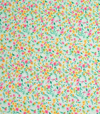 Floral on Light Green Easter Cotton Fabric