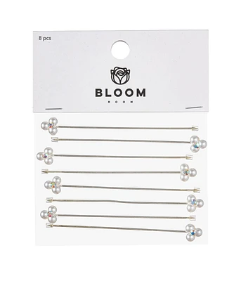 8pk Pearl Pins With Clear Glass Stones by Bloom Room