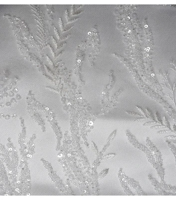 White Sequin Beaded Vines Mesh Fabric