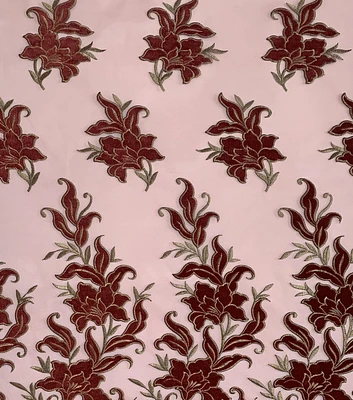 Pink Embroidered Floral With Metallic Velvet Fabric