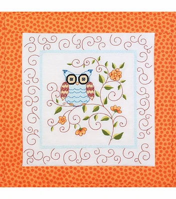 Janlynn 15" Owl Stamped Cross Stitch Quilt Blocks 6pk