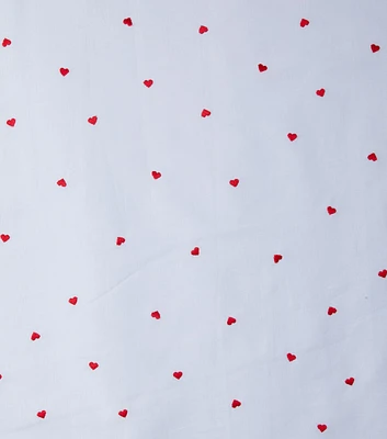 Draper James Embroidered Hearts on White Premium Cotton Fabric