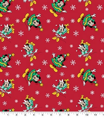 Mickey & Minnie Presents on Red Christmas Cotton Fabric