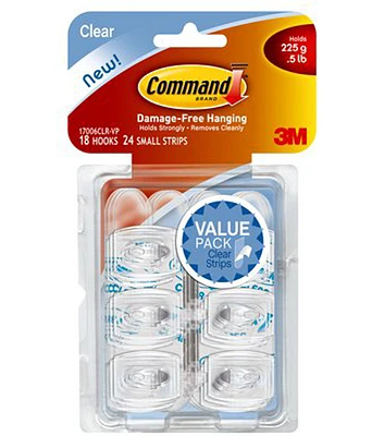 Command 0.5lb Clear Small Hooks & Strips 42ct