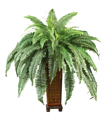 Nearly Natural Boston Fern with Wood Vase Silk Plant