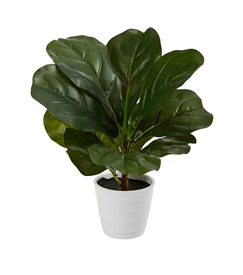 Nearly Natural 11" Real Touch Fiddle Leaf Plant in White Planter