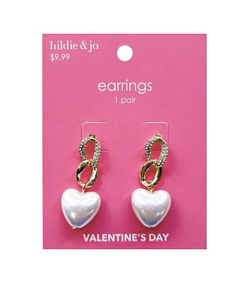 1.5" Valentine's Day Pearl Heart Earrings by hildie & jo