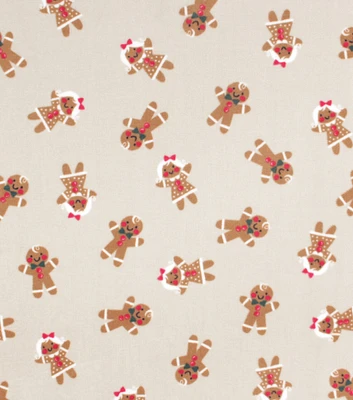 Christmas Gingerbread on Beige Anti Pill Fleece Fabric