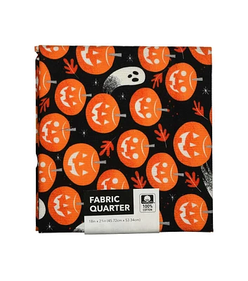 18" x 21" Haunted Pumpkins & Ghosts on Black Cotton Fabric Quarter 1pc