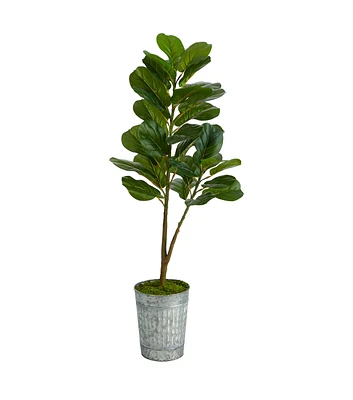 Nearly Natural 4' Fiddle Leaf Fig Artificial Tree in Metal Planter