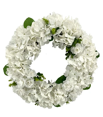 21" Eucalyptus & White Hydrangea Wreath by Bloom Room