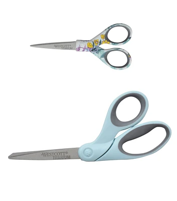 Westcott 8" & 5" Titanium Bonded Fashion Scissor Set, Blue Floral 2pk