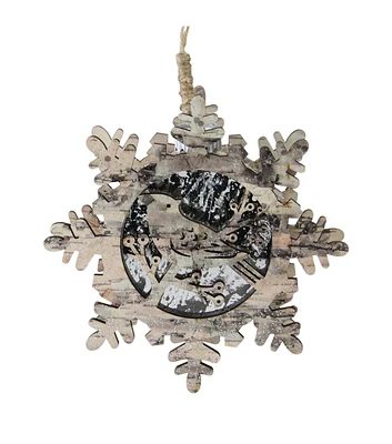 Northlight 6" Christmas Pre Lit Brown Gray Snowflake With Bird Ornament