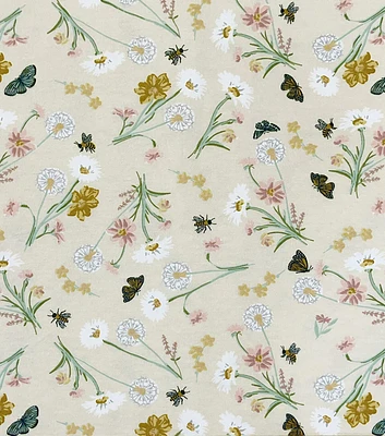 Floral Sprigs on Beige Nursery Flannel Fabric