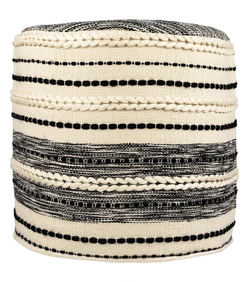 Northlight 18" Striped Cream & Black Woven Outdoor Pouf