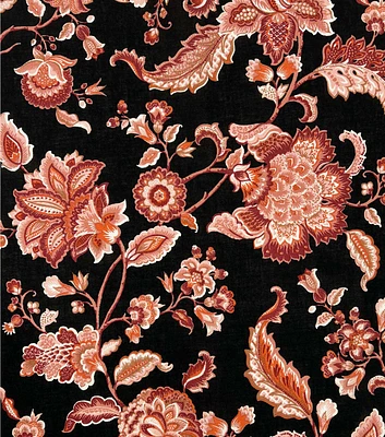 Floral Damask on Black Smocked Cotton Fabric