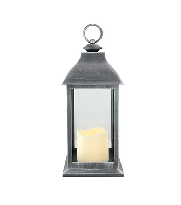 Northlight 12.5" Silver Black Candle Lantern with Flameless LED Candle