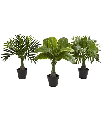 Nearly Natural Areca Fountain & Banana Palm Artificial Trees 3ct