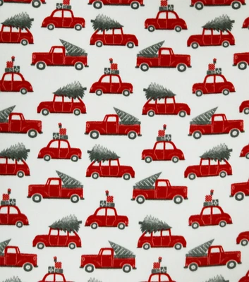 Christmas Red Trucks With Tree Anti Pill Fleece Fabric