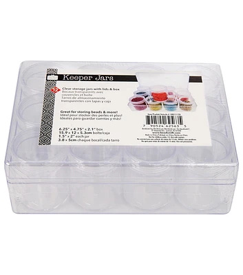 The Beadsmith Clear Box With 12 1.5x2 Jars And Lids 6.25x4.75X2.1in