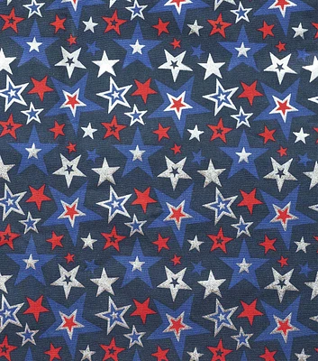 Foil Stars on Blue Patriotic Cotton Fabric