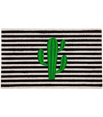 Northlight 18" x 30" Summer Green Cactus on Striped Coir Doormat