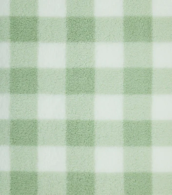 Light Green Gingham Sherpa Fleece Fabric