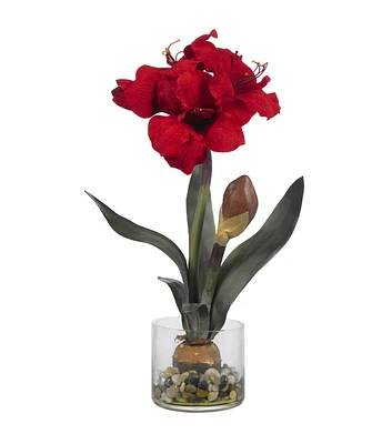 Nearly Natural Amaryllis with Round Vase