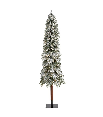 Nearly Natural 8' Clear Pre Lit Flocked Alpine Artificial Christmas Tree