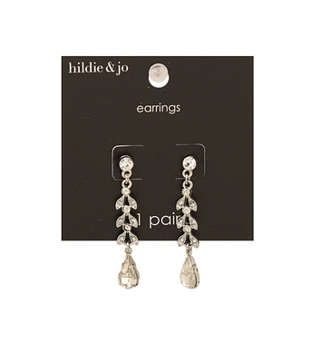 1 Pair Silver Crystal Leaf Drop Earrings by hildie & jo