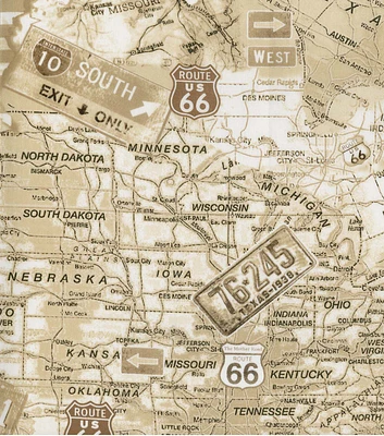 Hi Fashion Brown United States Map Novelty Cotton Fabric