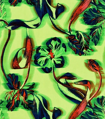 Floral Vine on Bright Green Silky Crepe Fabric