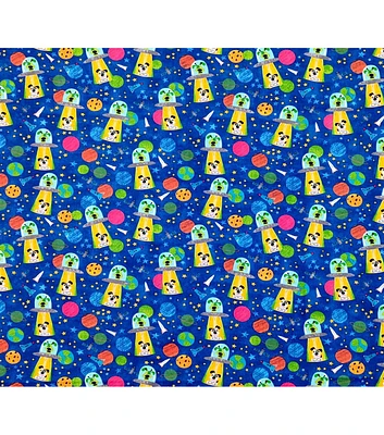 Dog in Space on Blue Super Snuggle Flannel Fabric