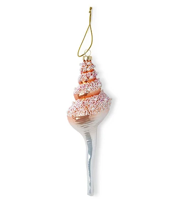 8" Christmas Coral Shell Glass Ornament by Place & Time