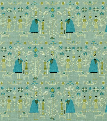 Hilary Farr Designs by Covington Teal Embroidered Animal Drapery Fabric