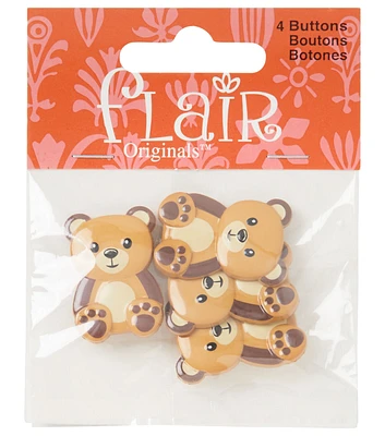 Flair Originals 13/16" Brown Teddy Bear Shank Buttons 4pc