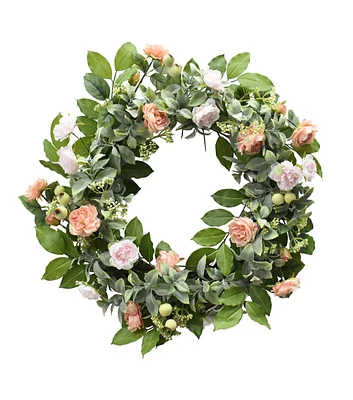 22" Pink Rose Berry Wreath by Bloom Room