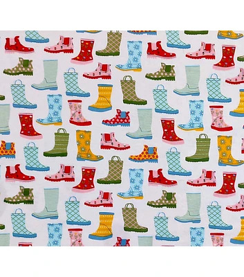 Wellies on White Super Snuggle Flannel Fabric