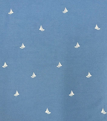 White Embroidered Sail Boats on Cotton Shirting Fabric