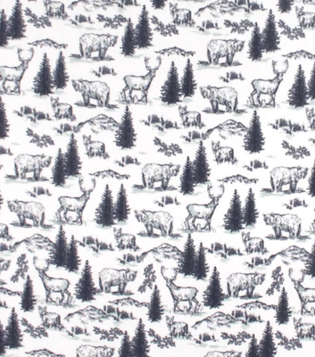 Wilderness Scenic on White Anti Pill Fleece Fabric