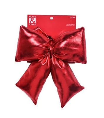 Place & Time 8.5" x 9.8" Red Lame Christmas Tree Bow by Place & Time