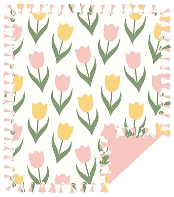 48" Wide Tulip Field on Cream No Sew Fleece Blanket by Happy Value