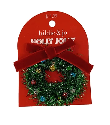 2" Christmas Green Wreath With Bow Brooch by hildie & jo