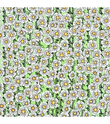 Stitch & Sparkle Daisies on Light Green Cotton Fabric