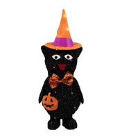 24" Lighted Black Cat in Witch's Hat Outdoor Halloween Decoration