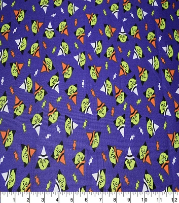 Witches & Candy on Purple Halloween Cotton Fabric