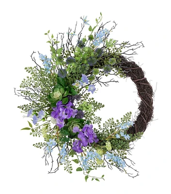 Northlight 24" Spring Purple Mixed Flowers With Queen Anne's Lace Wreath