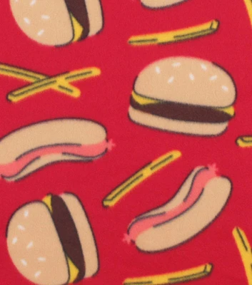 Burgers & Hot Dogs on Red Blizzard Fleece Fabric