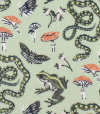 Nature Frogs & Snakes on Green Anti Pill Plush Fleece Fabric